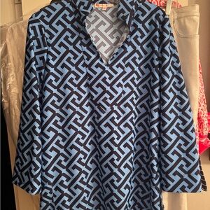 Jude Connally Light Blue and Navy Geometric V-Neck Tunic